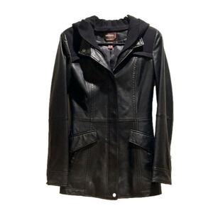Danier Black leather jacket with detachable wool hood lining 3XS  CAD 4 …